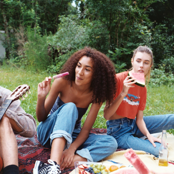 two girls having a picnic
