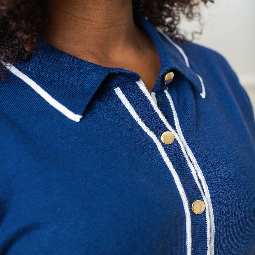 Tipped Button Front Sweater Dress