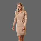 Wide Collar Belted Organic Sweater Dress