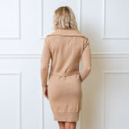 Wide Collar Belted Organic Sweater Dress