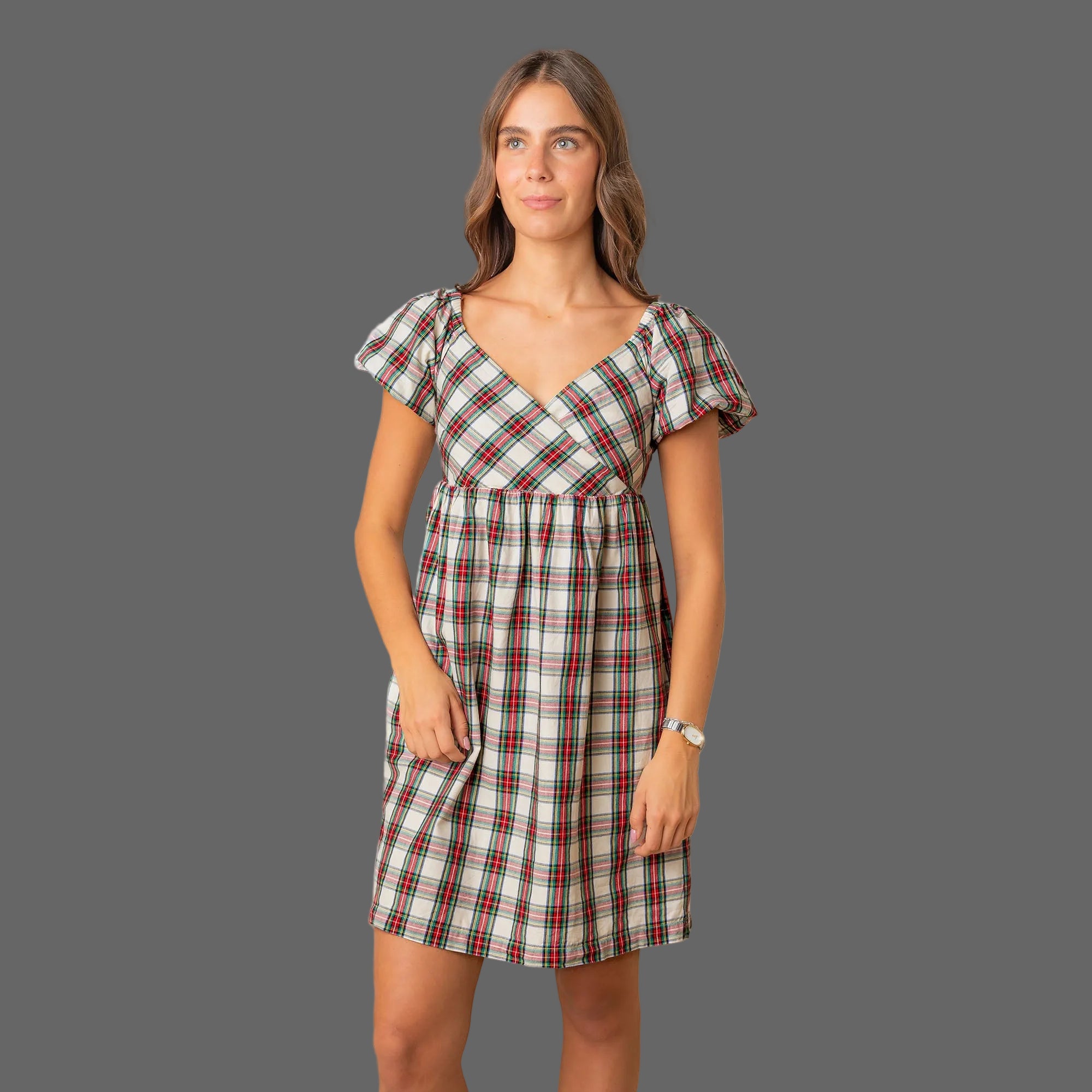 Puff Sleeve Crossover Dress