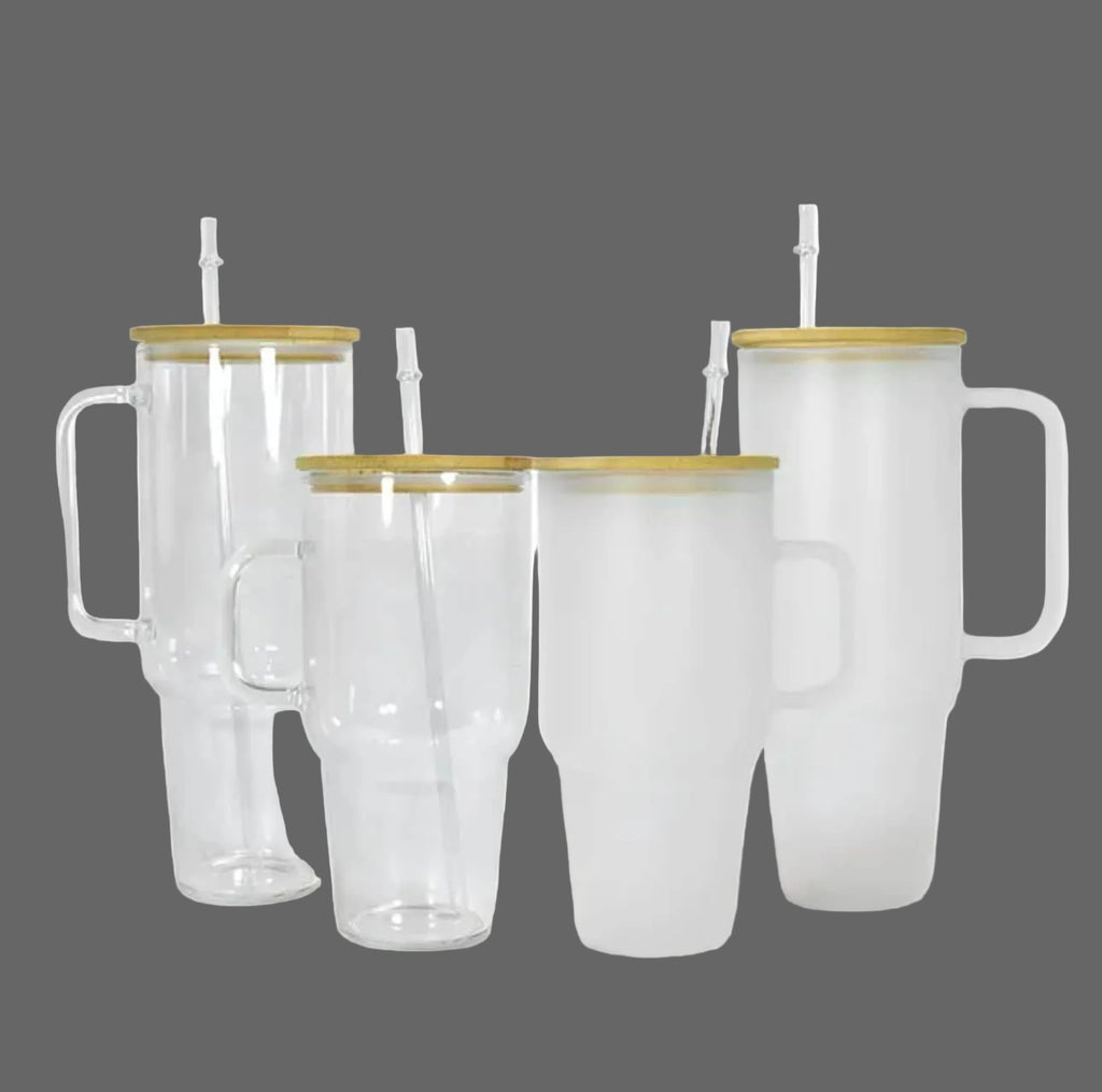 Hailey Brook Designs 32oz or 40oz Sublimation Clear or Frost Glass Tumbler, Mug, Cup With Bamboo Lid and Straw
