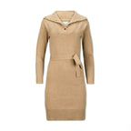 Wide Collar Belted Organic Sweater Dress