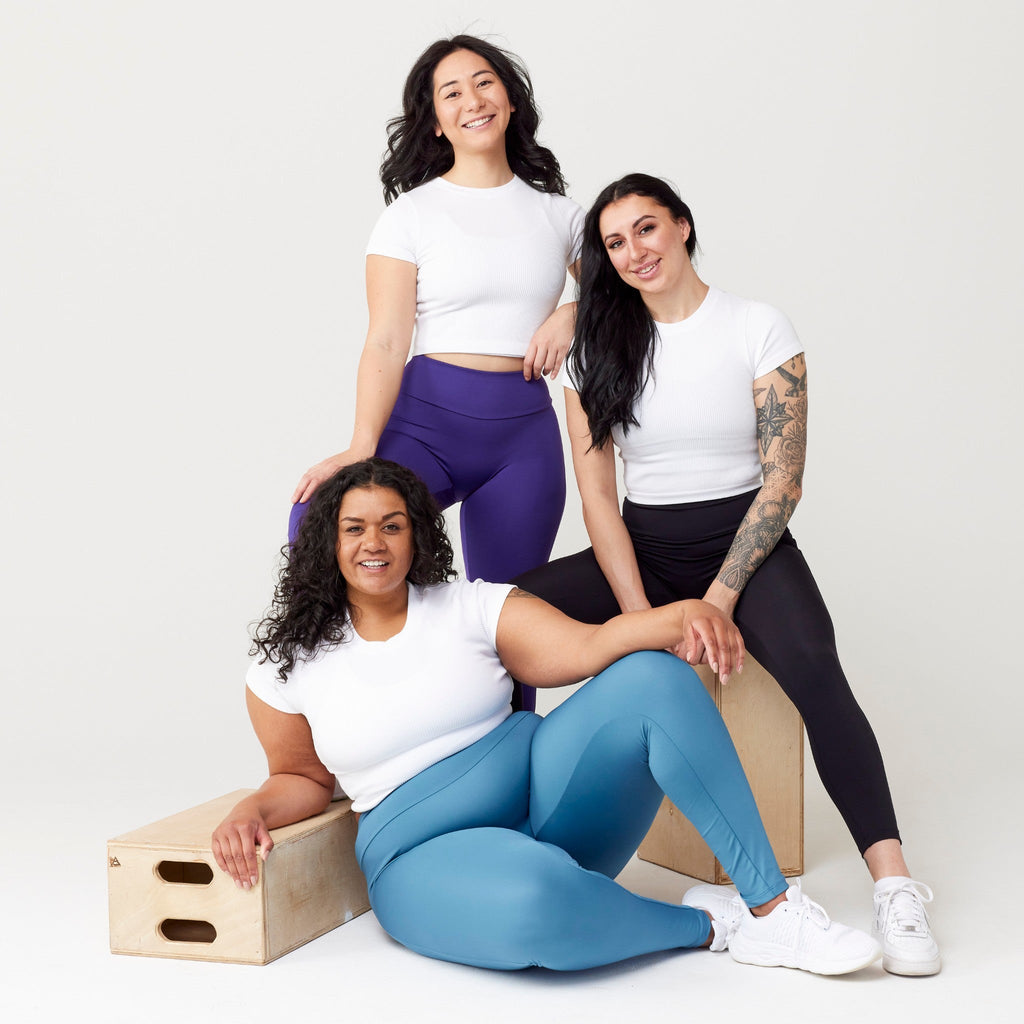 Women's Sustainable Athletic Leggings, Made in USA - Sky