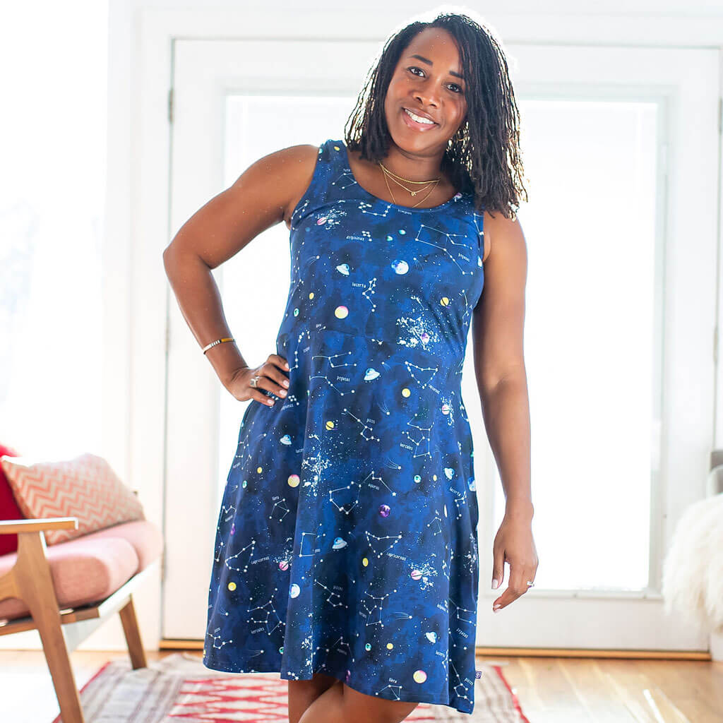 Adult "Cosmic Compass" Constellations Sleeveless Dress with Pockets