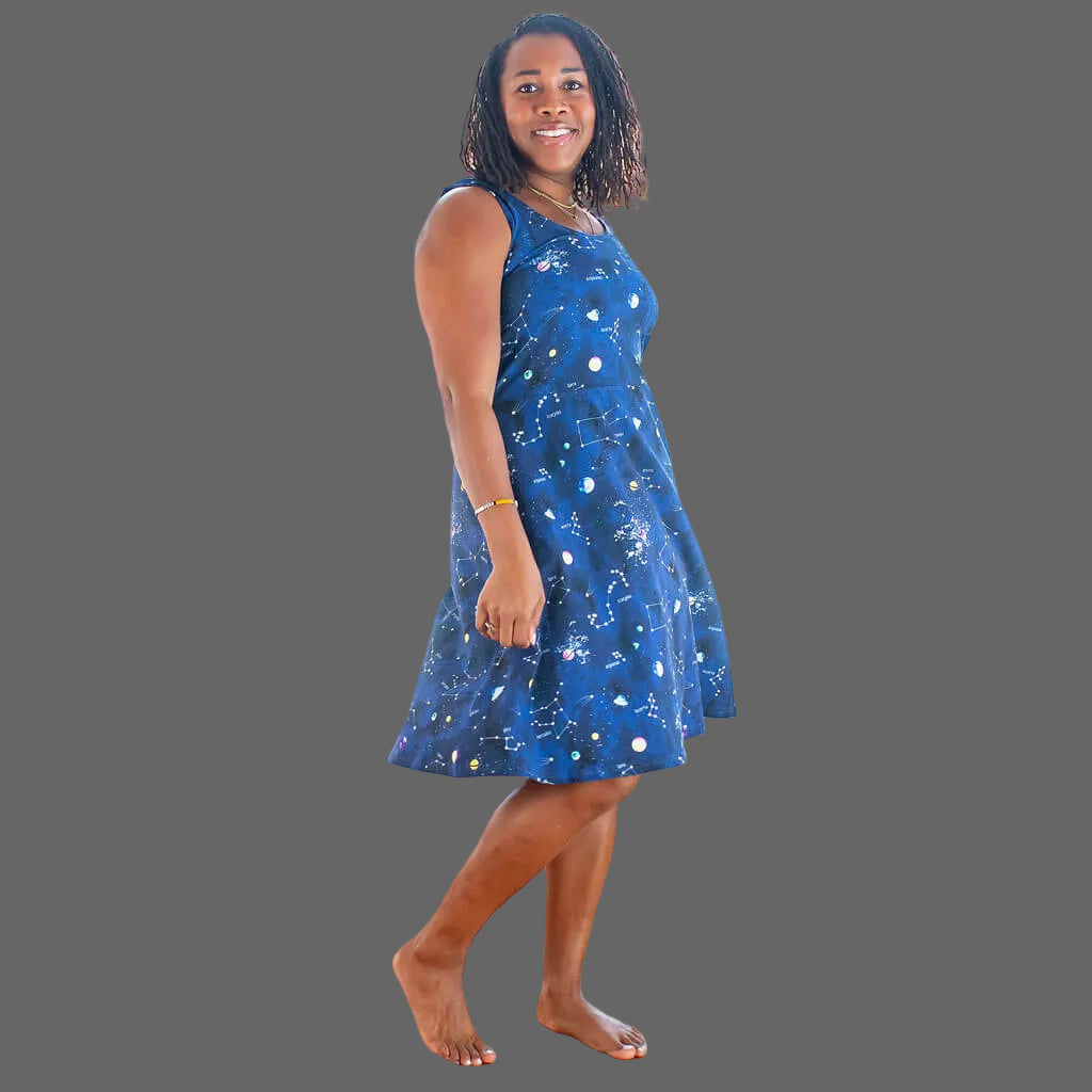 Adult "Cosmic Compass" Constellations Sleeveless Dress with Pockets