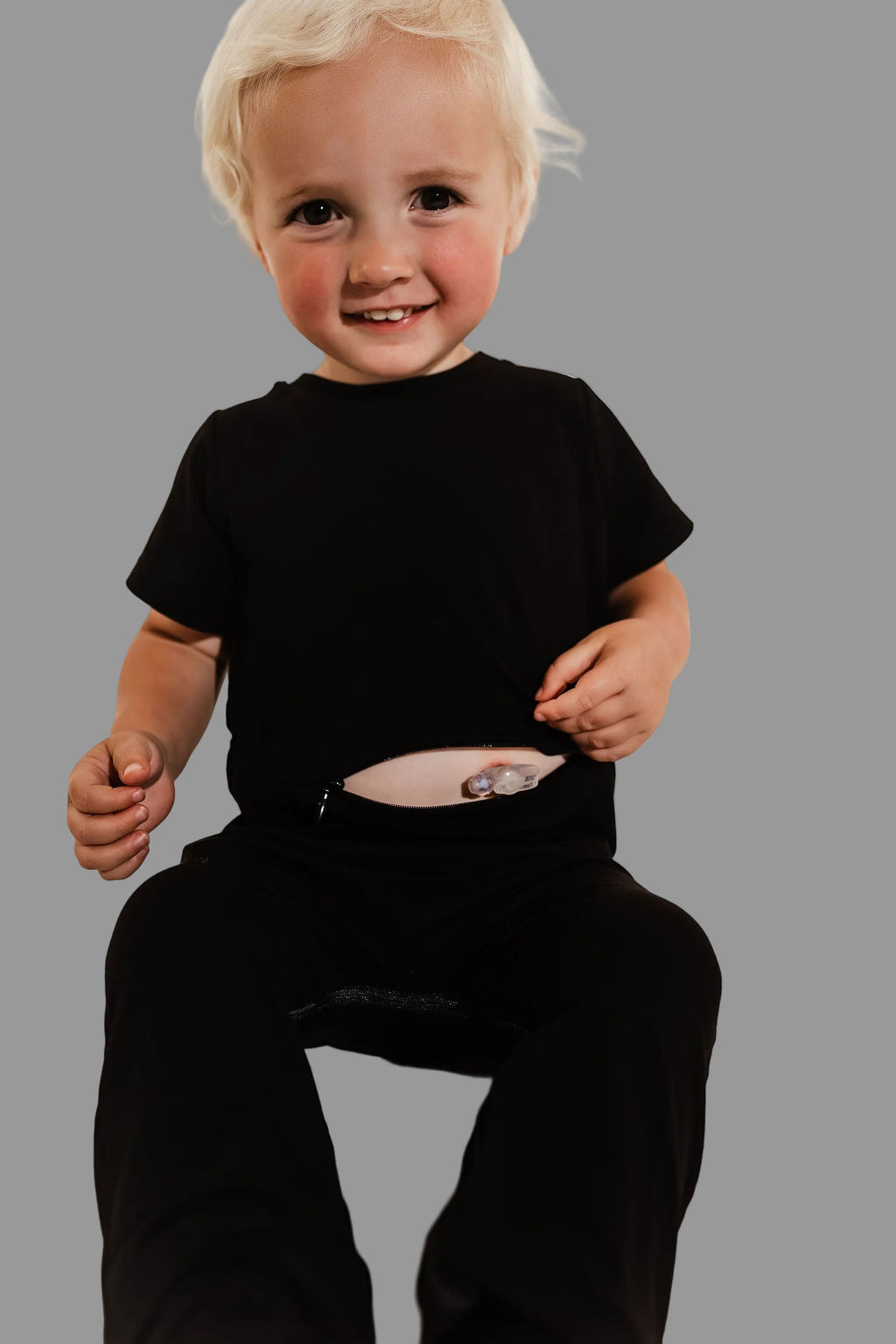 Black Bamboo Lyocell Romper with G-Tube Access