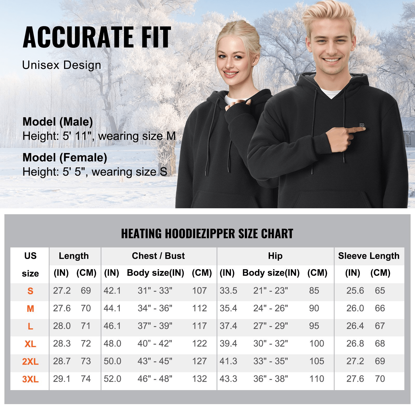 VEVOR Heated Hoodie with Battery - Unisex, Black (Medium)